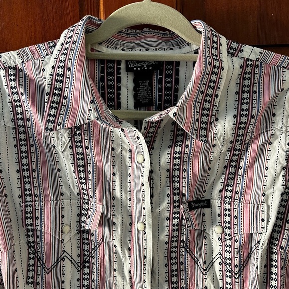 Wrangler Retro Western Snap Button Shirt L Aztec Cowboy Rodeo Boho Cotton - Picture 5 of 12